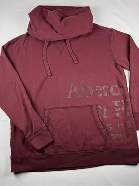 Abercrombie & Fitch Fleece Pullover Hoodie Maroon Logo Drawstring Men's Size XL